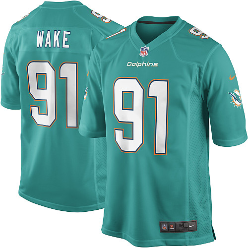 Men's Game Cameron Wake Nike Jersey Aqua Green Home - #91 NFL Miami Dolphins